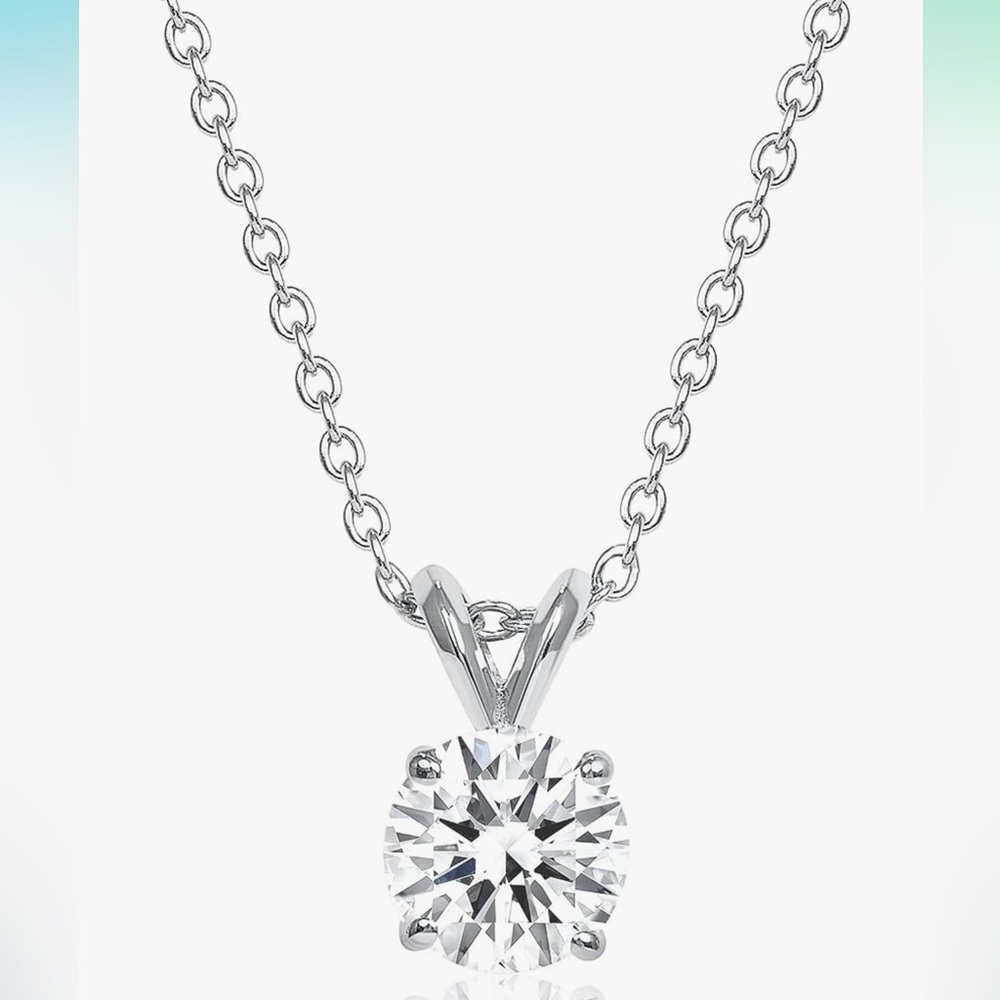 3 Carat Round Moissanite Solitaire Pendant Necklace in 14k Gold